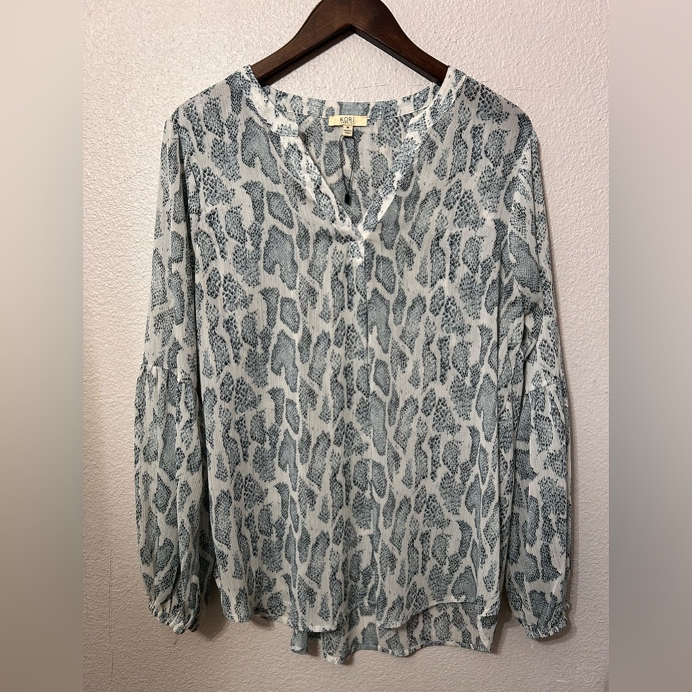 Kori America Snake Print Sheer Long Sleeve Blouse Size M